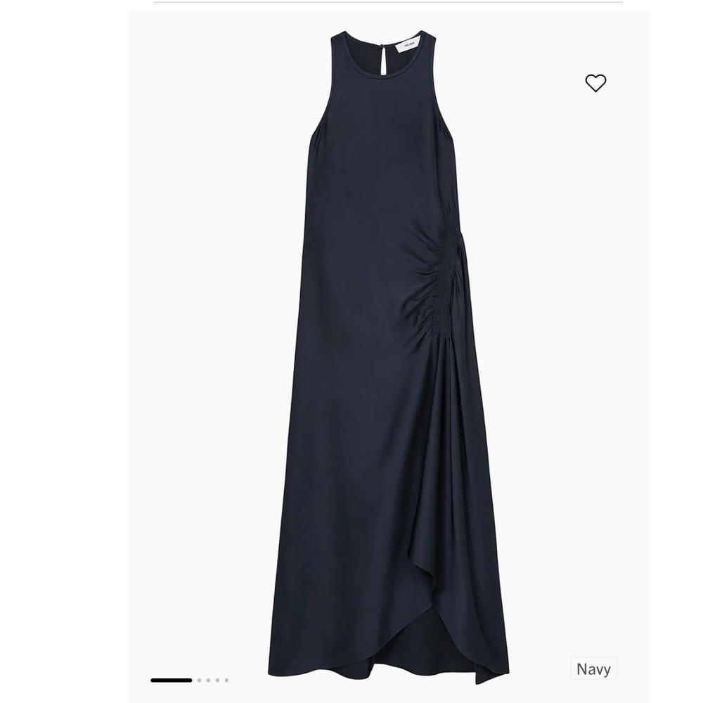 Reiss Anessa Waist Detail Dress Women 10 NWT Navy Satin Midi MSRP $295 - Picture 4 of 9